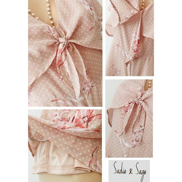 NEW Beige Polka Dots Short Sleeve Tie Front Romper - Picture 5 of 10